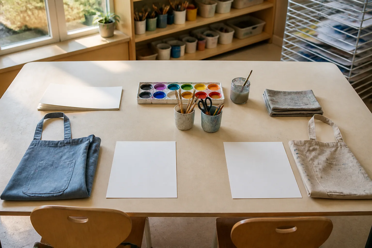 Laying out the few relevant items needed for the visit in a tidy, realistic arrangement.