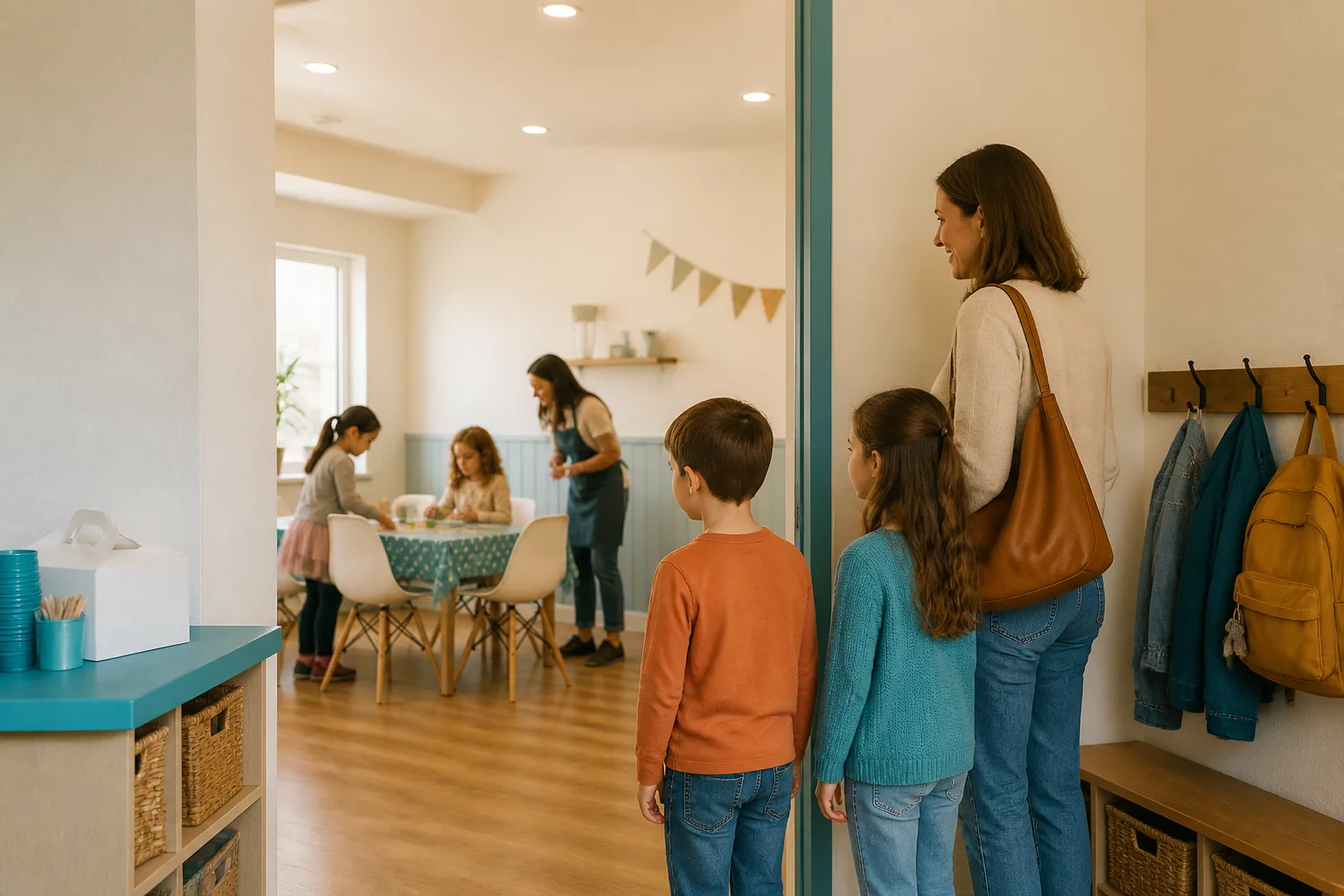 Pausing at the edge of the activity while the adult and child observe its pace before joining.