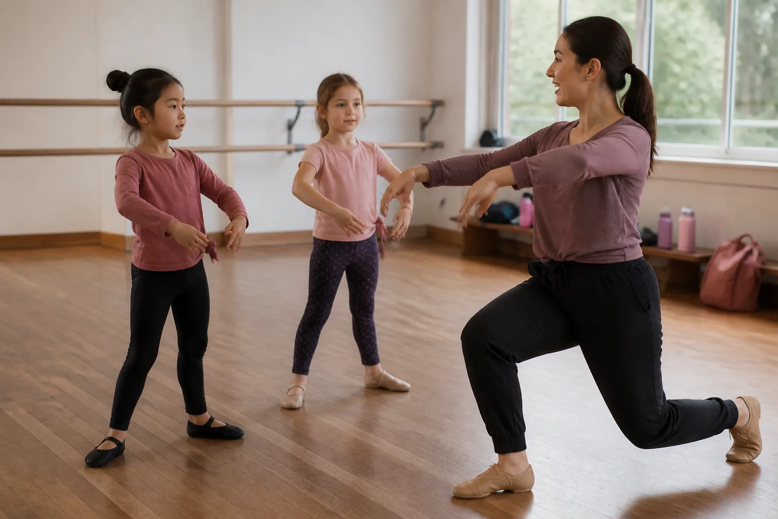Taking part in a guided small-group moment with the instructor clearly leading.
