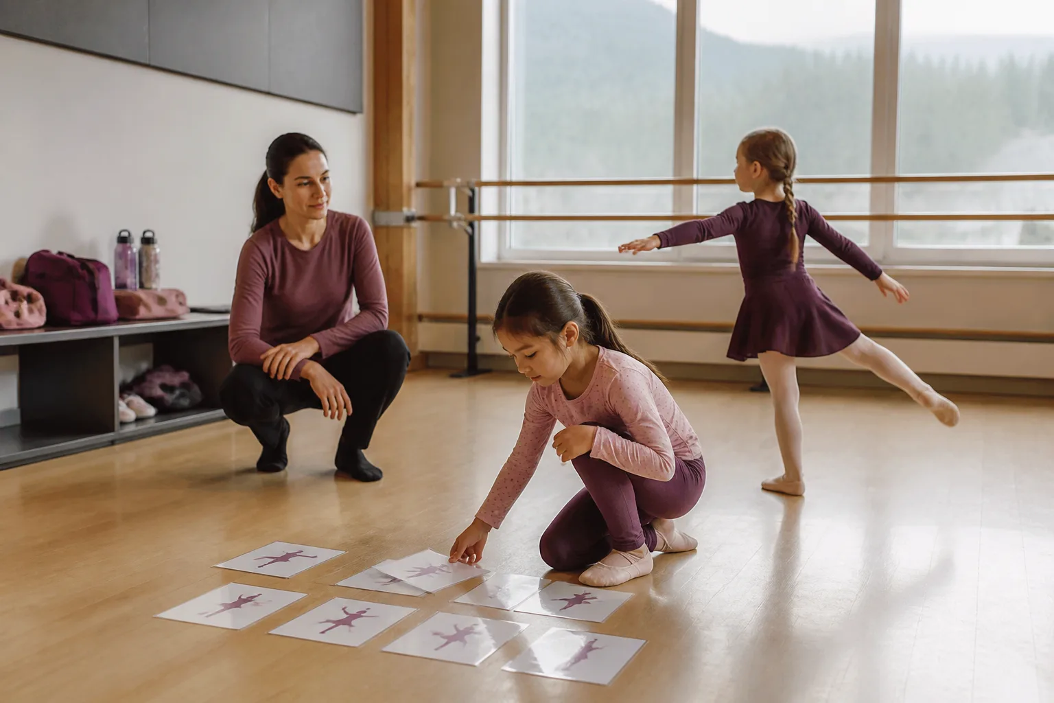 Making an individual choice within an open activity area while the adult stays nearby.