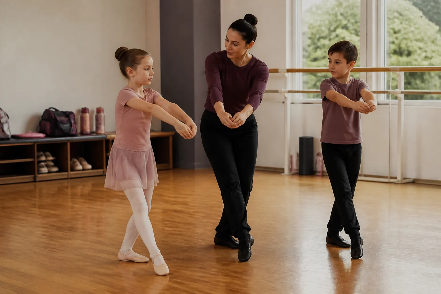 Participating in the central activity at a comfortable beginner pace.