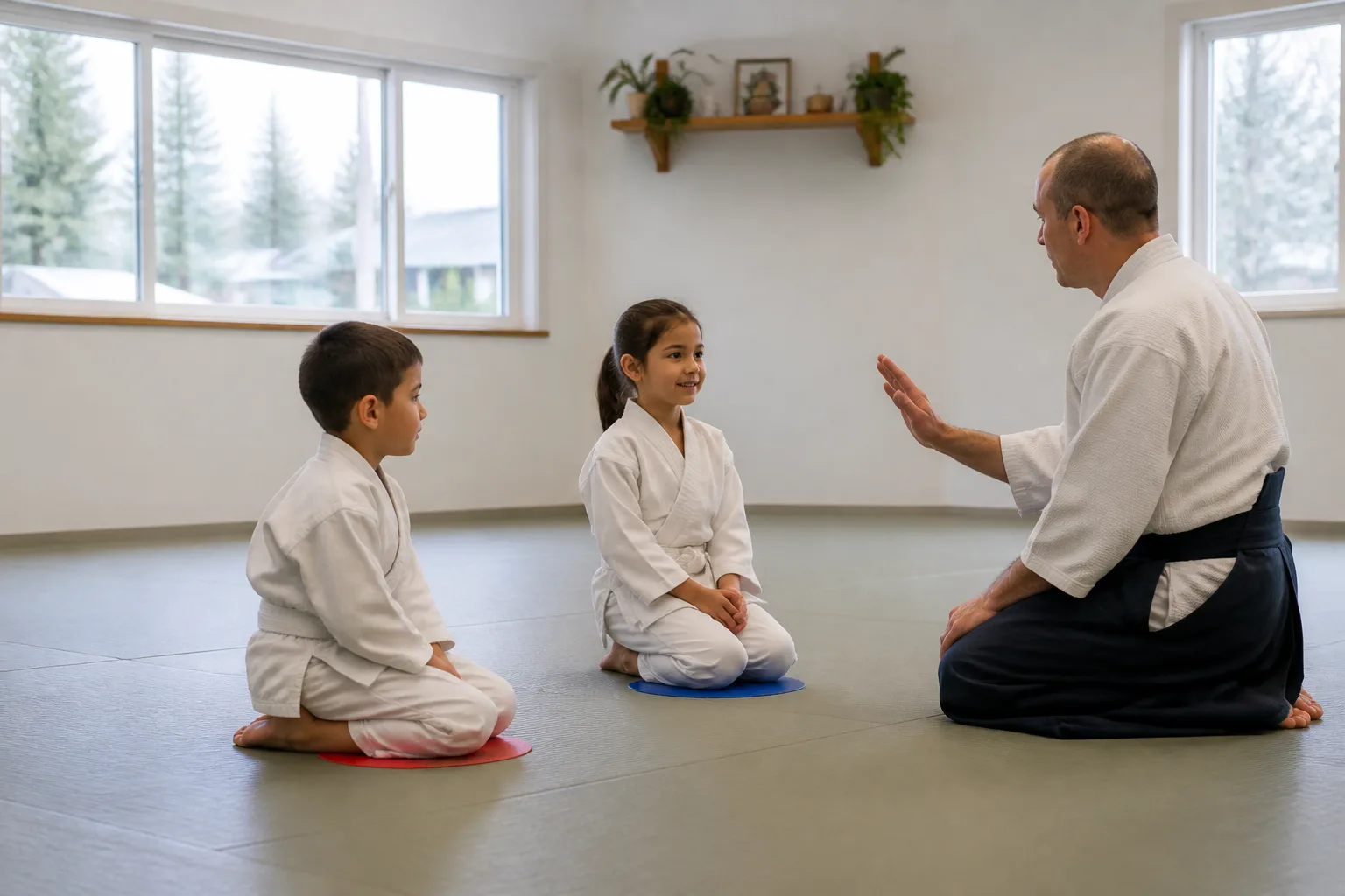 Children listening to a martial arts instructor.